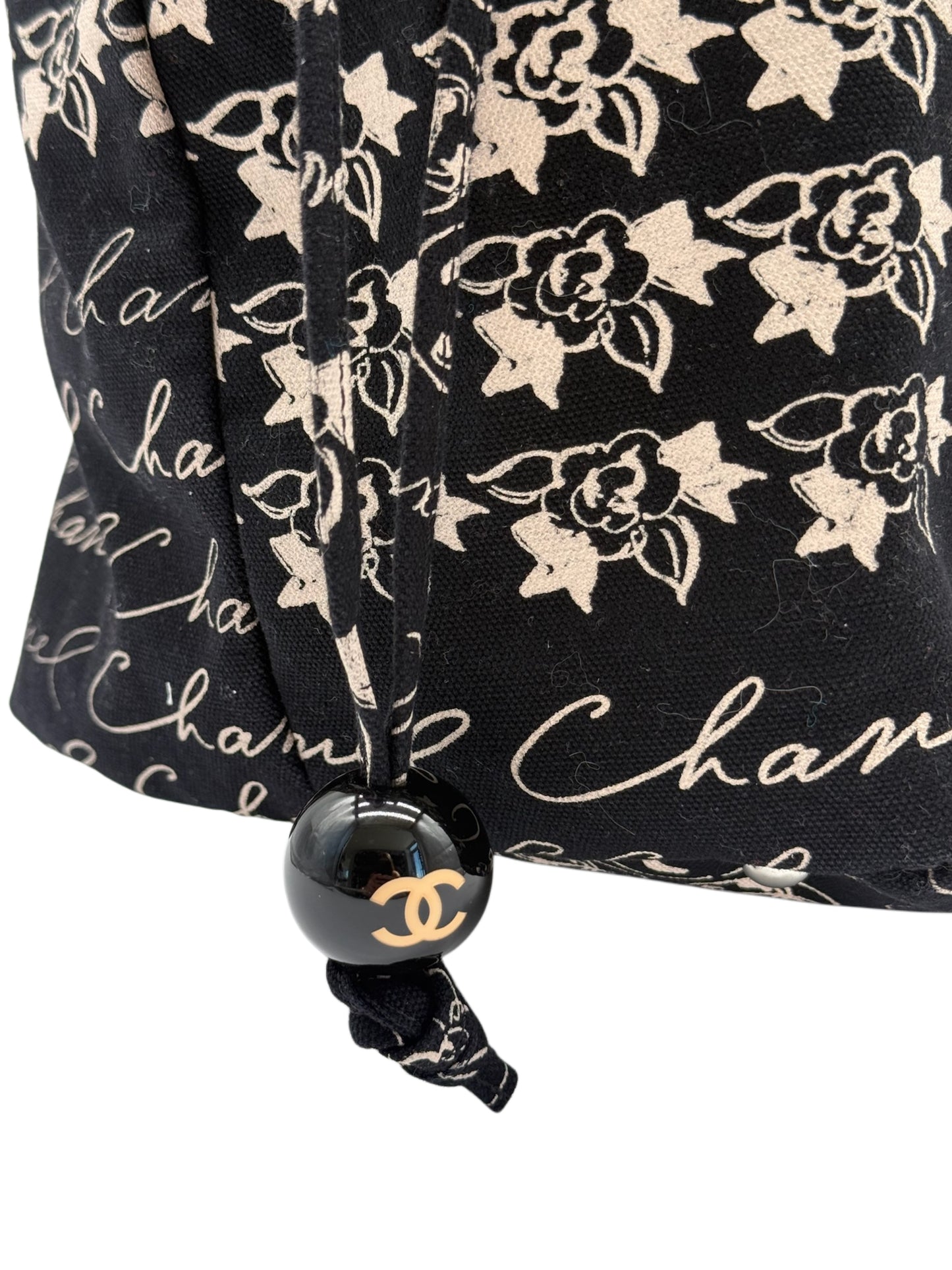 Chanel Vintage 00s Black Canvas Coco Cambon Logo Tote Shoulder Bag