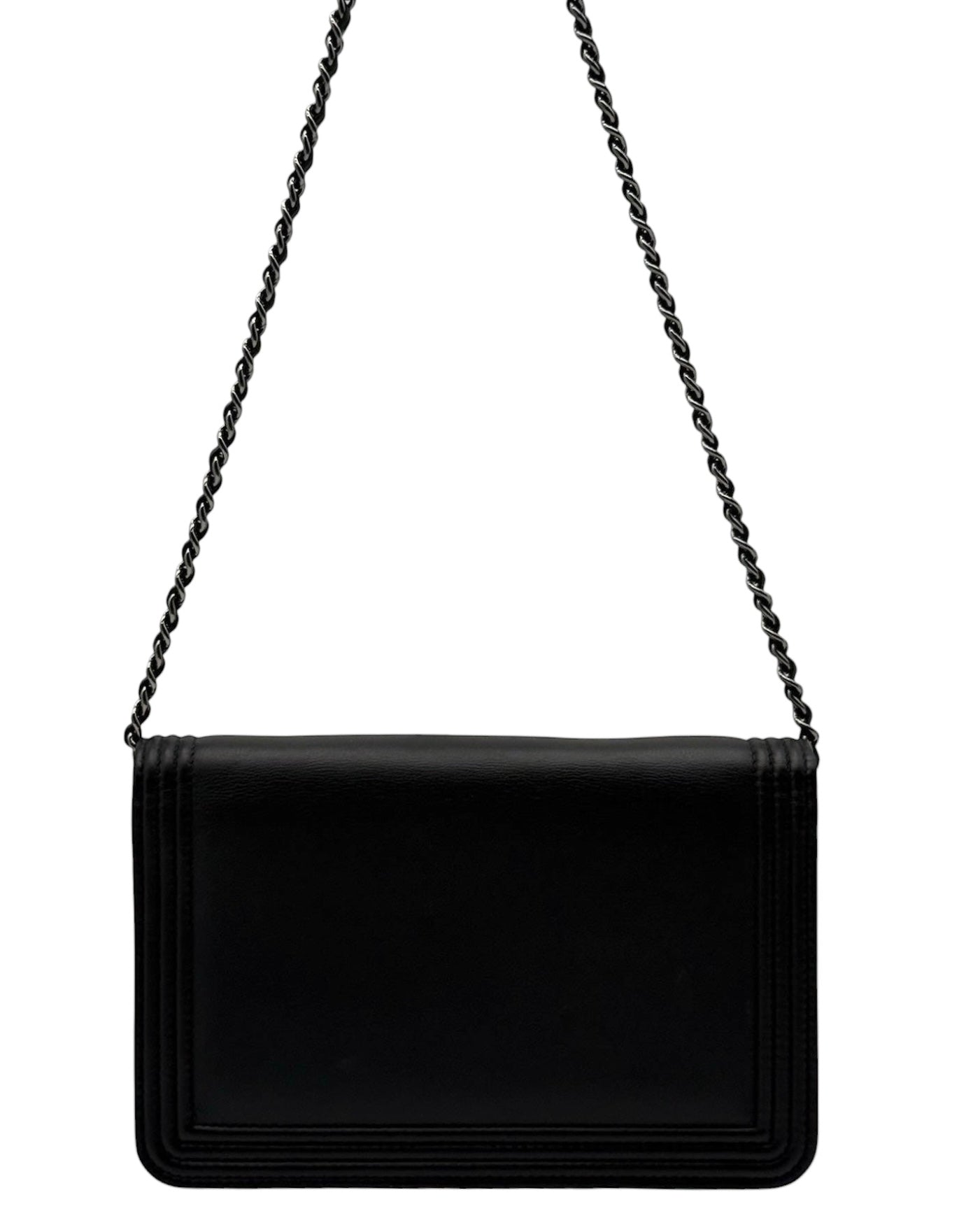 Chanel Black & Metallic Silver Lambskin Two-Toned Boy Wallet on Chain Bag