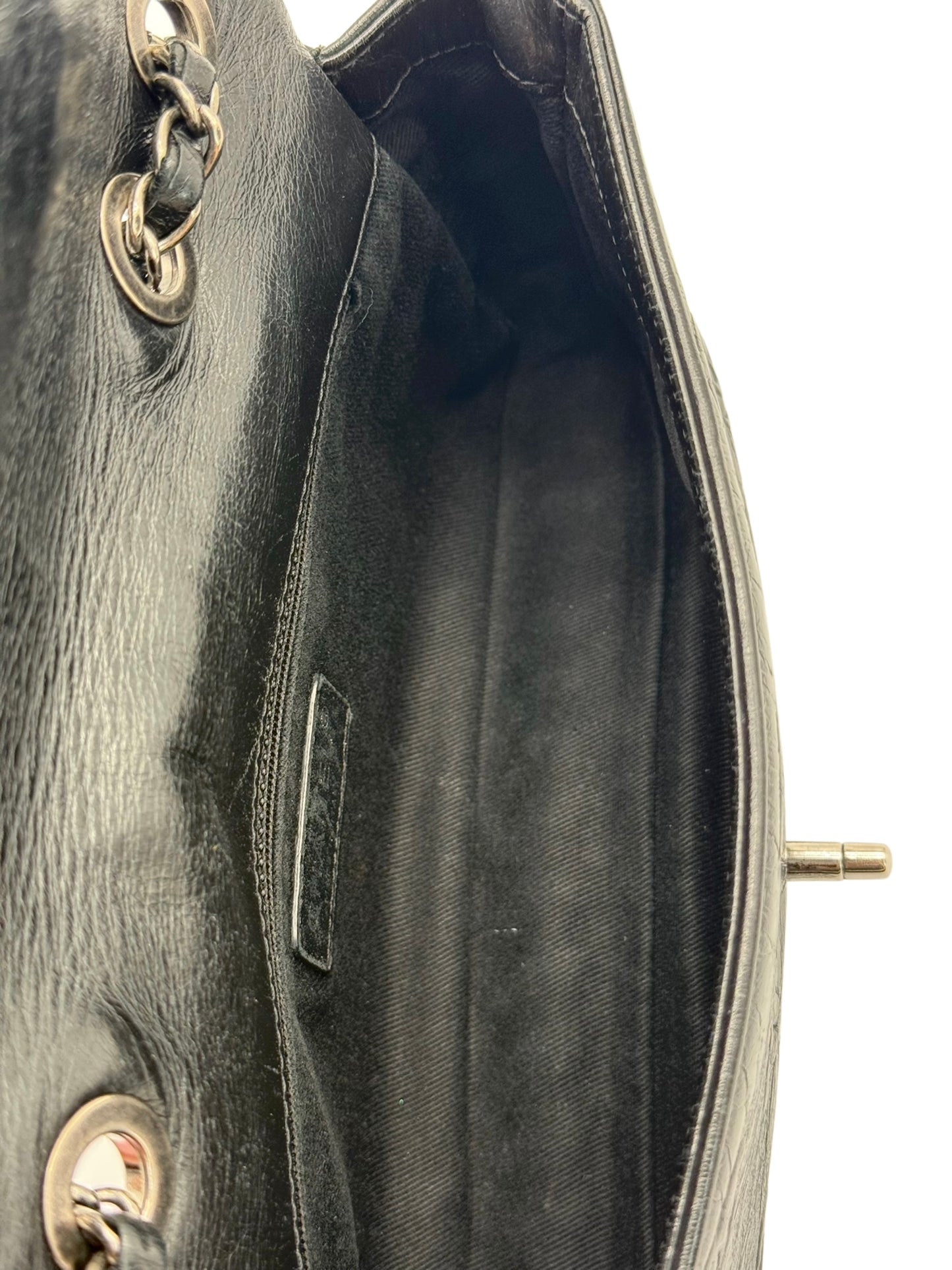 Chanel 2014 Black Calfskin Embossed Precious Symbols Medium Classic Flap with Ruthenium Hardware