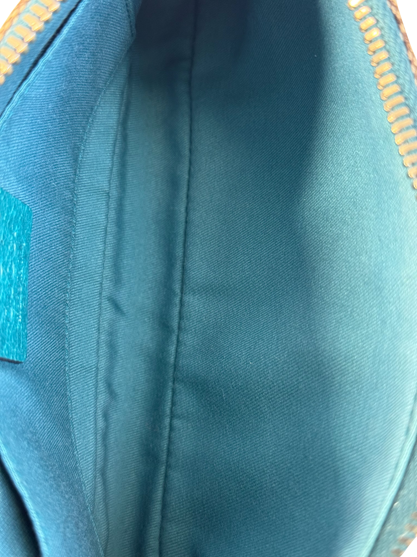 Gucci Vintage Brown GG Monogram Turquoise Leather Trim Chain Link Studded Shoulder Pochette Bag