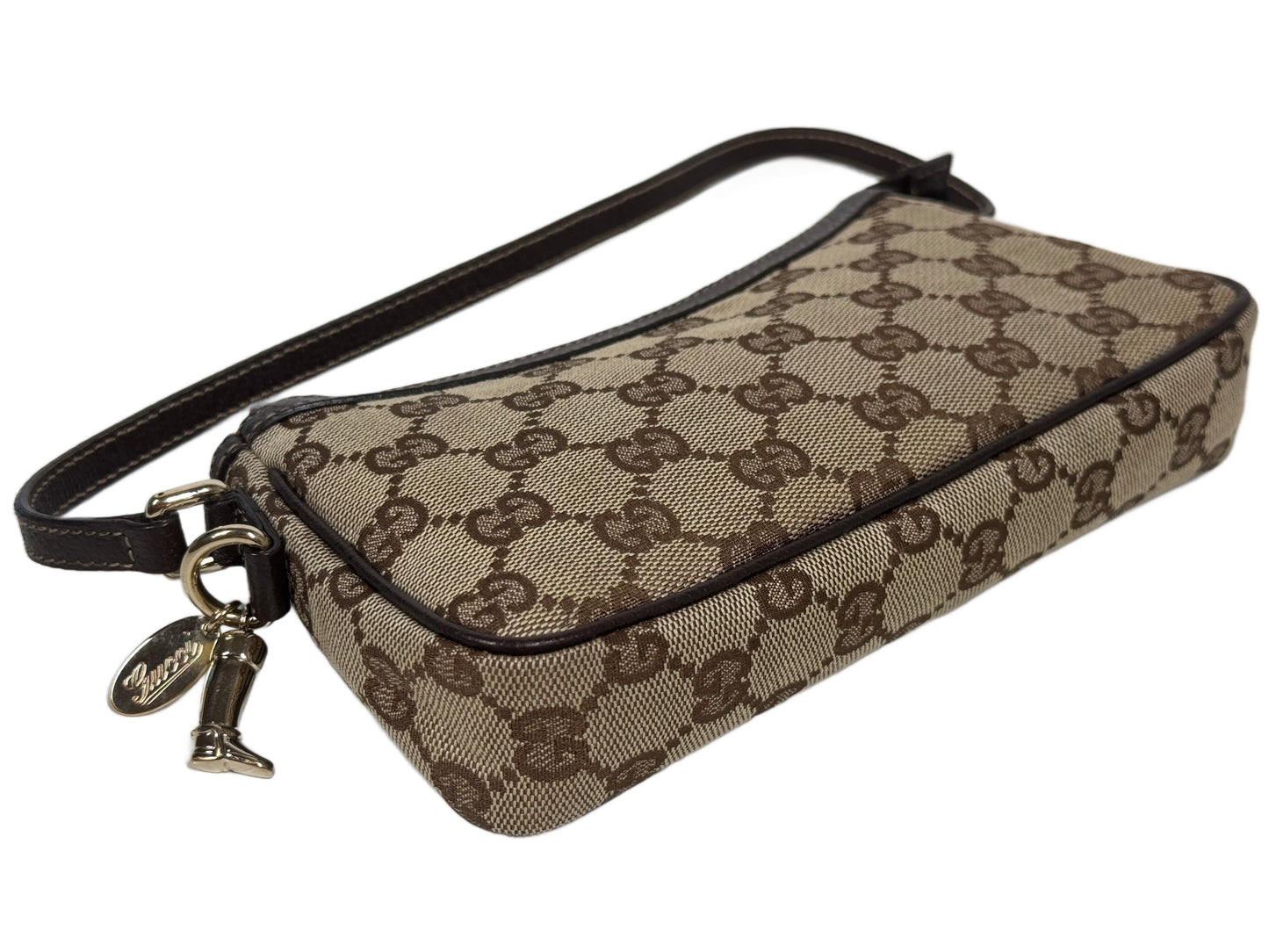 Gucci Vintage Brown GG Monogram Canvas Boot Charm Mini Pochette Shoulder Bag