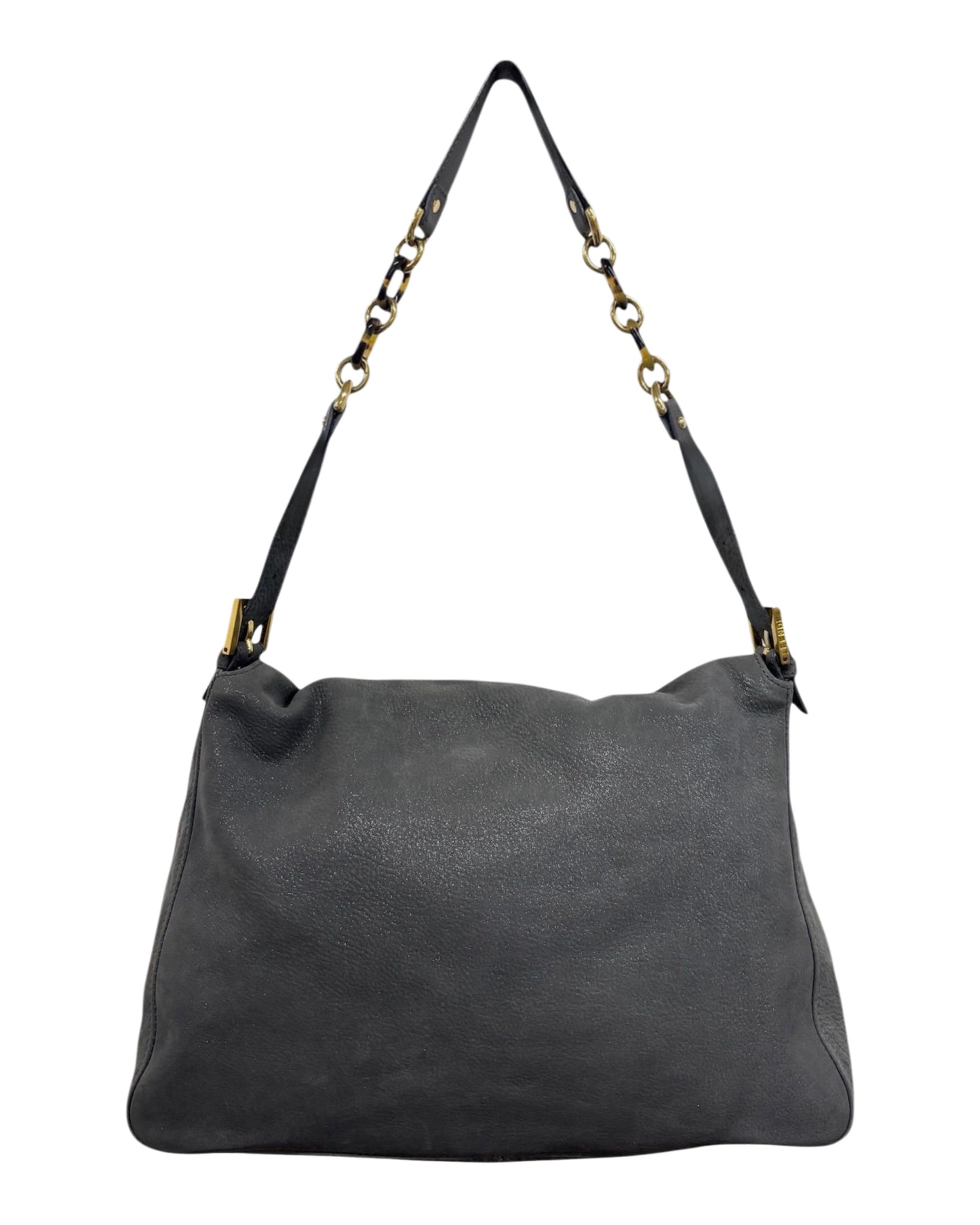 Fendi Vintage Dark Gray Micro Suede XL Mamma Baguette with Marble Logo
