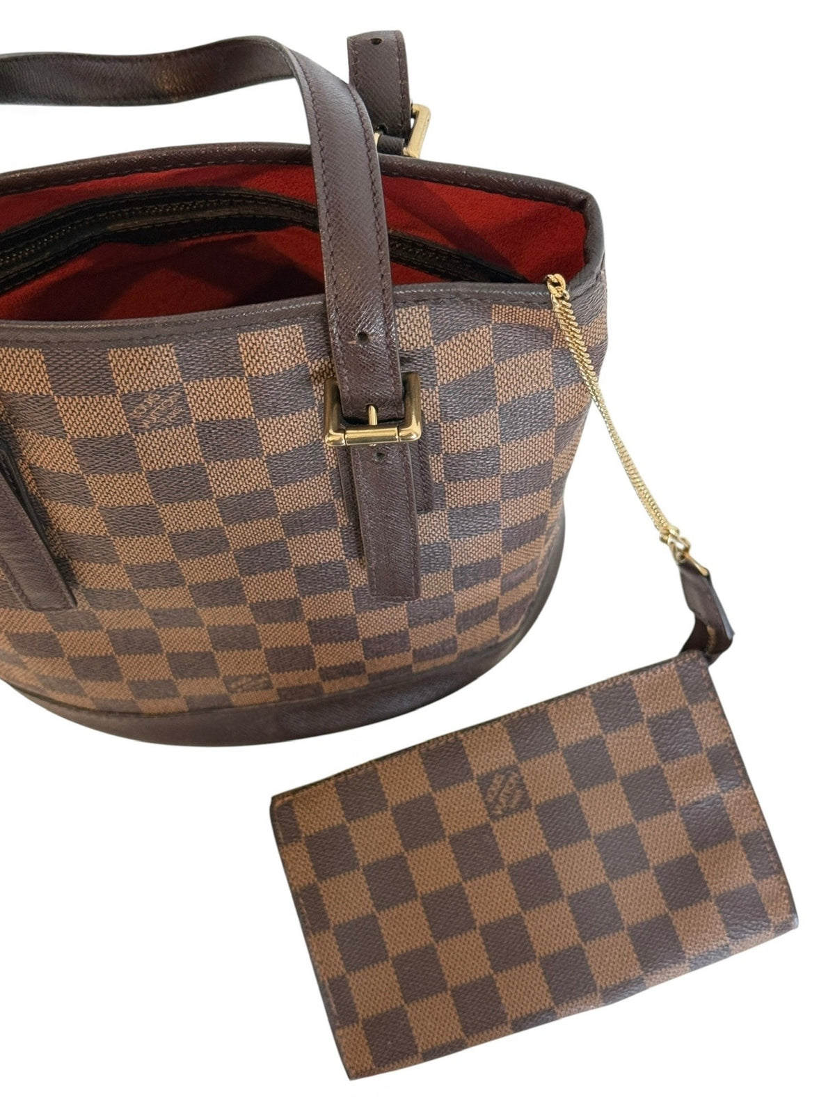 Louis Vuitton Vintage 1998 Damier Ebene Bucket Bag PM with Pouch