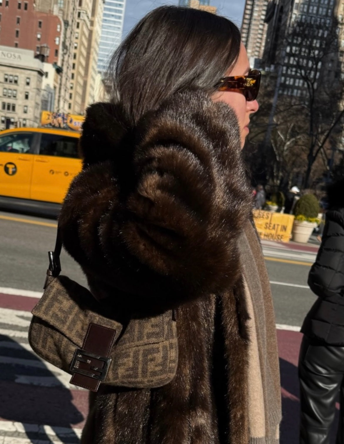Fendi Vintage Brown Zucca Monogram Knit Wool Shoulder Baguette Bag