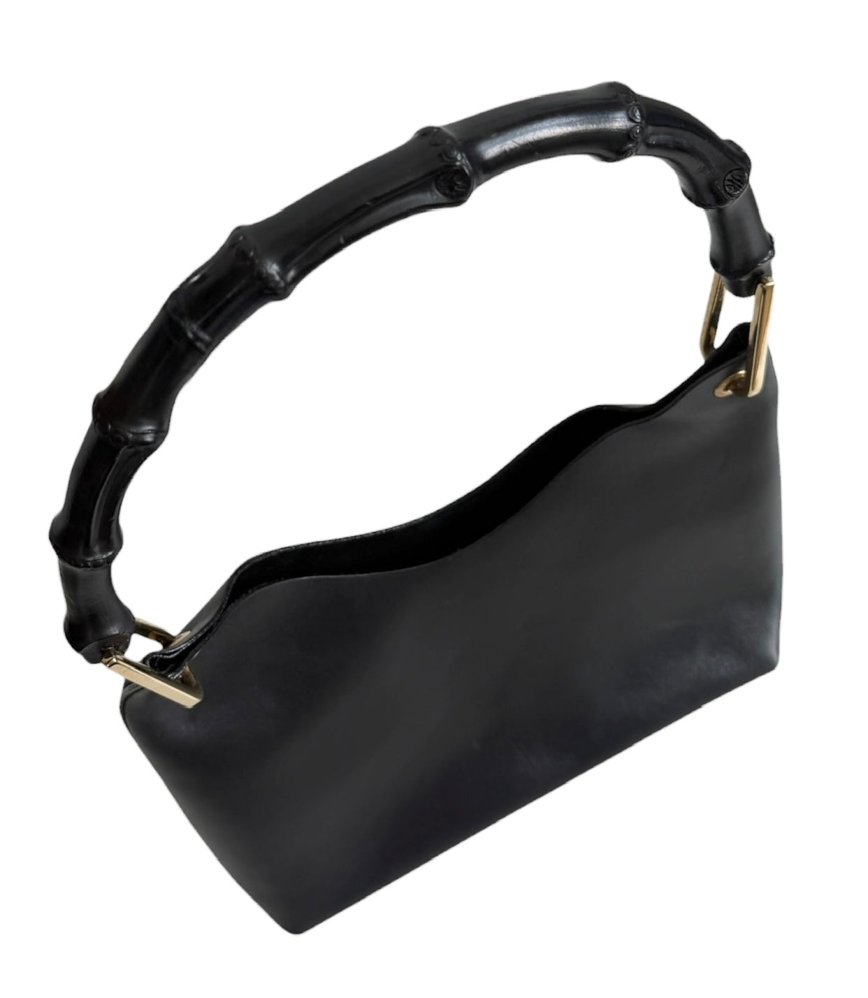 Gucci Vintage Black Smooth Leather Bamboo Handle Small Hobo Shoulder Bag with Pouch