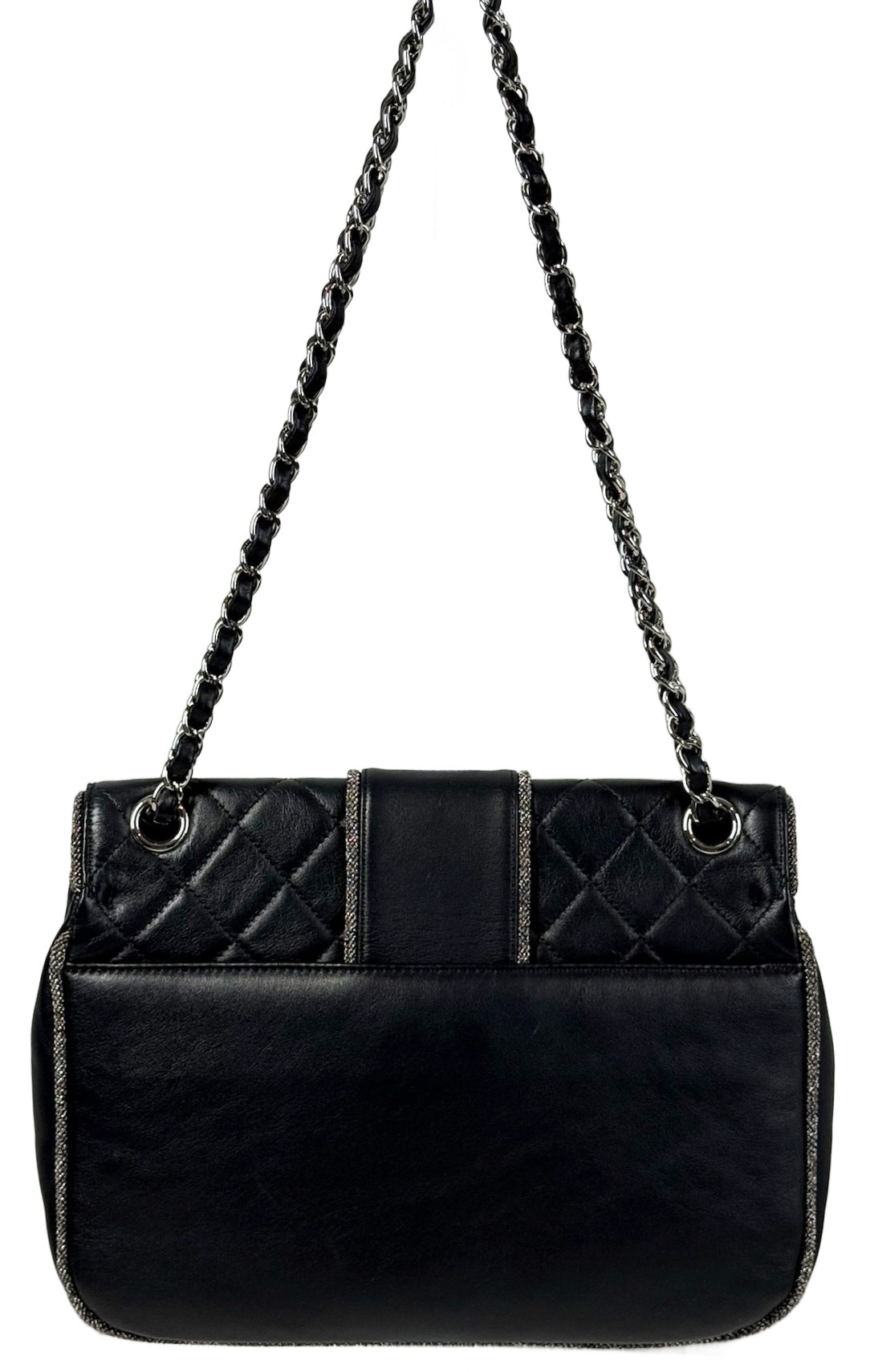 Chanel Dark Gunmetal Gray Quilted Lambskin Elementary Chic Flap Shoulder Bag