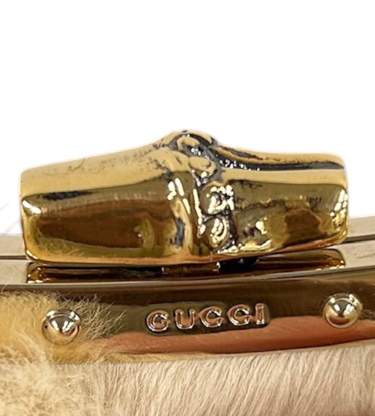 Gucci by Tom Ford Vintage Green & White Mink Fur Metal Bamboo Handle Top Handle Evening Bag