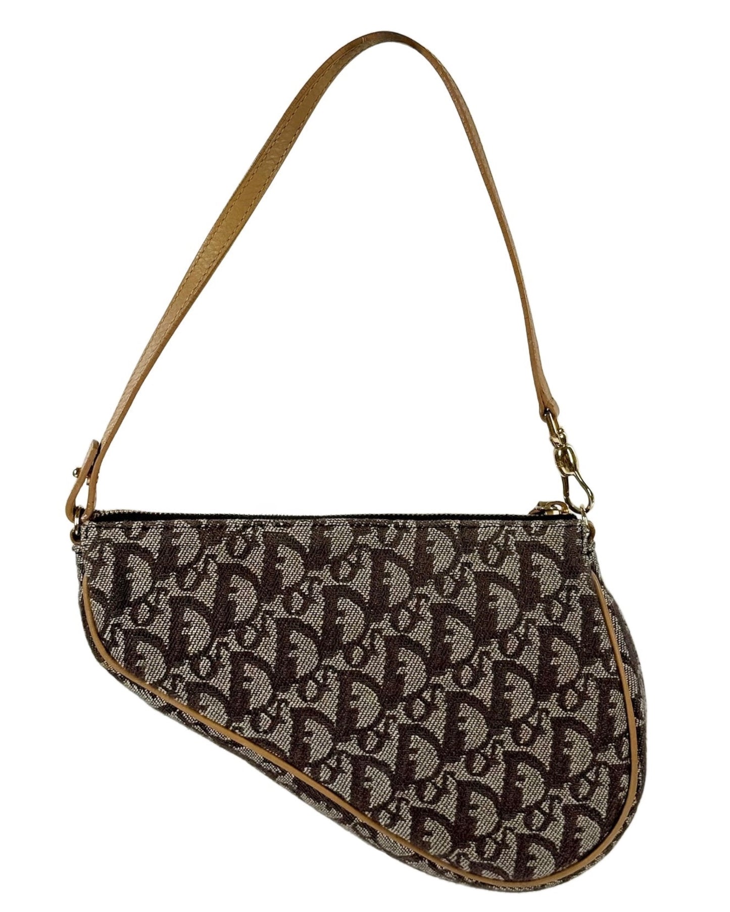 Dior Vintage 2001 Brown Trotter Monogram Mini Saddle Pochette Shoulder Bag