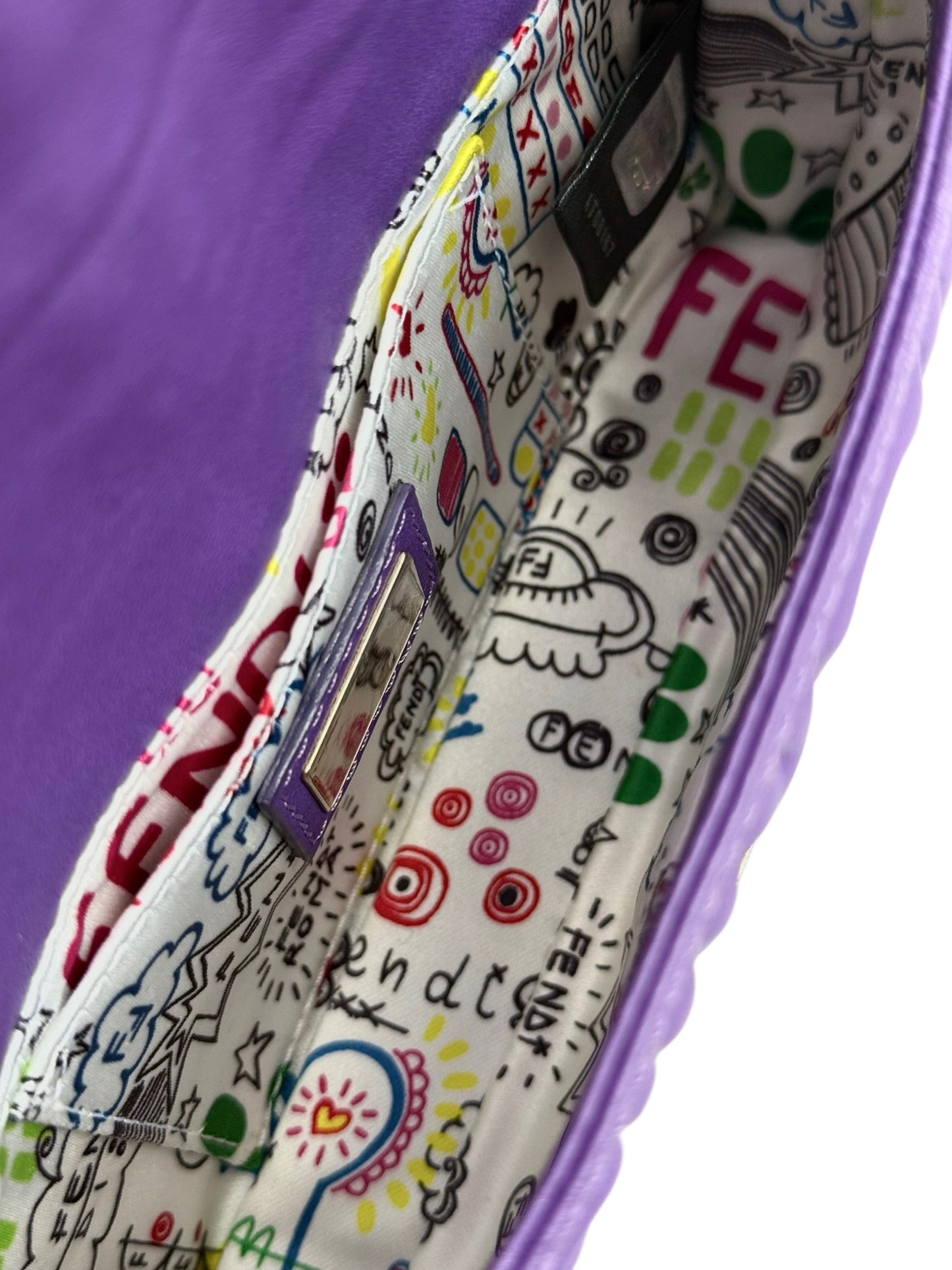 Fendi Vintage Purple Nappa Embossed Logo Leather Shoulder Mini Baguette Shoulder Bag