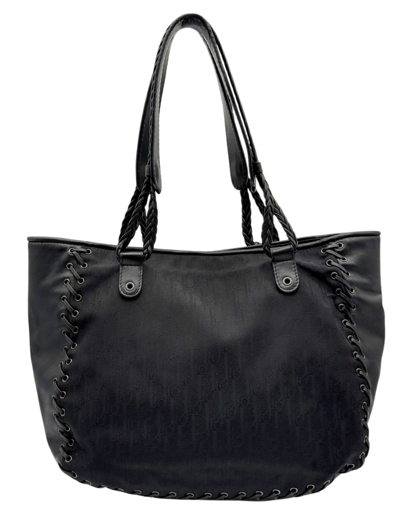 Dior Vintage 2007 Black Diorissimo Monogram Nylon & Leather Lace Up Corset Shoulder Tote Bag with Heart Charm
