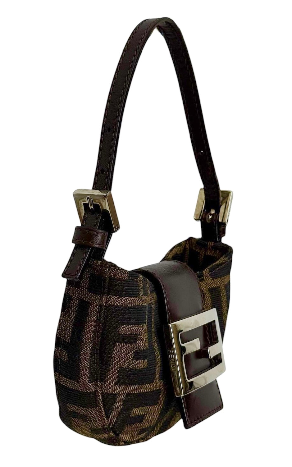 Fendi Vintage Brown Zucca Monogram Mini Croissant Baguette Bag 