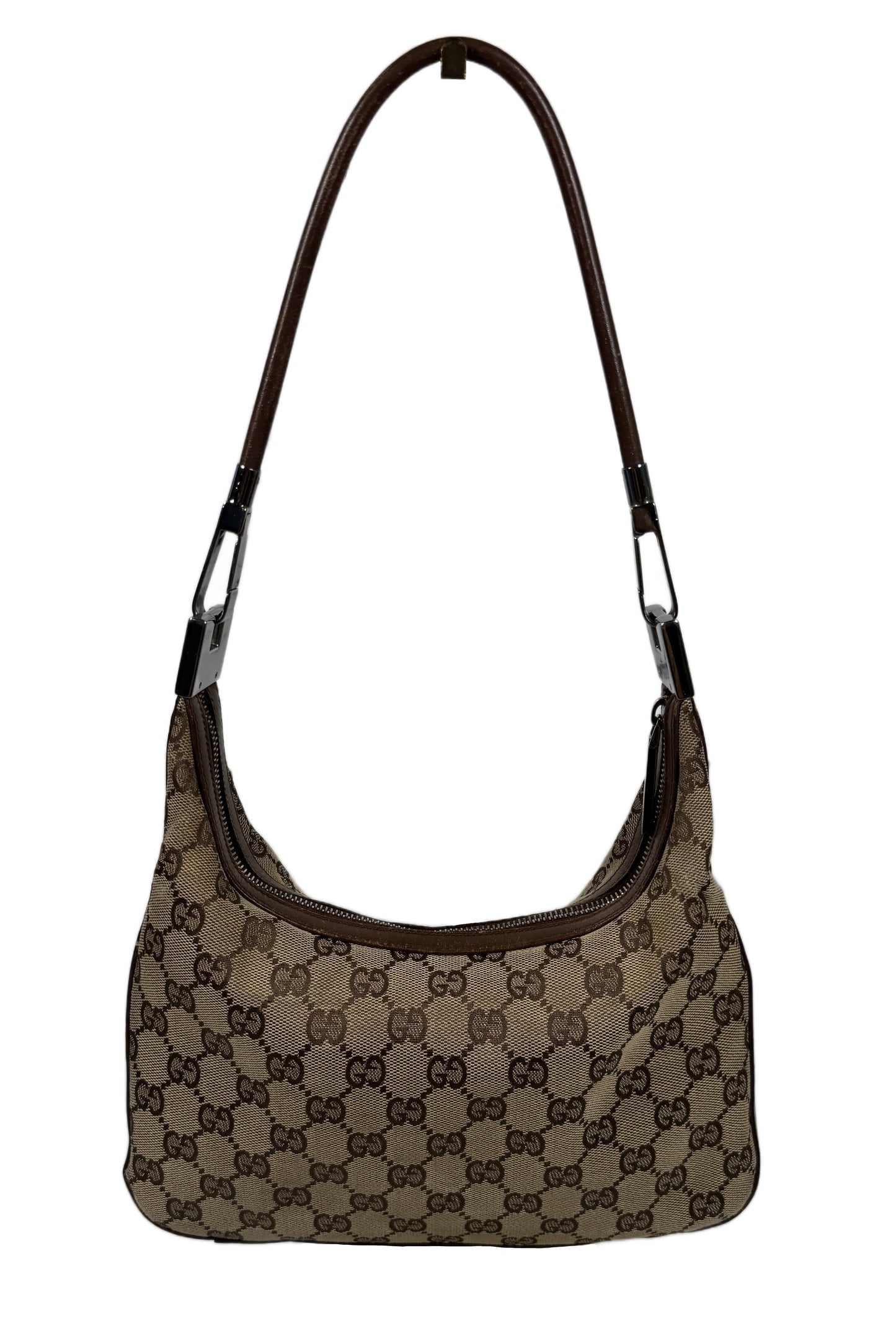 Gucci Vintage Brown GG Monogram Small Hobo Shoulder Bag