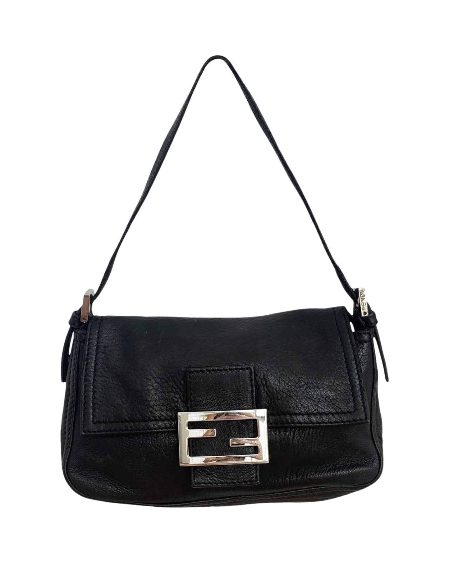 Fendi Vintage Black Selleria Leather Mini Mamma Shoulder Baguette Bag