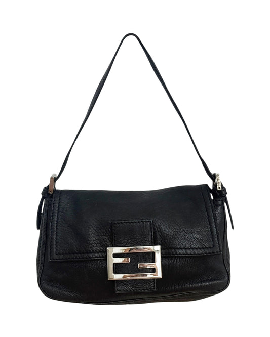 Fendi Vintage Black Selleria Leather Mini Mamma Shoulder Baguette Bag