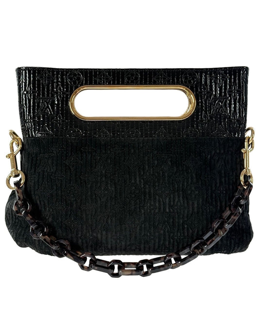 Louis Vuitton 2008 Black Embossed Suede Monogram Motard After Dark Clutch