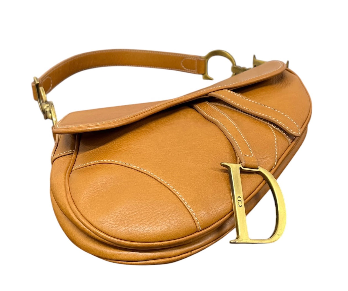 Dior Vintage 2002 Light Brown Calfskin Leather Medium Saddle Bag