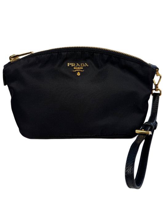 Prada Vintage Black Nylon Half Moon Small Wristlet
