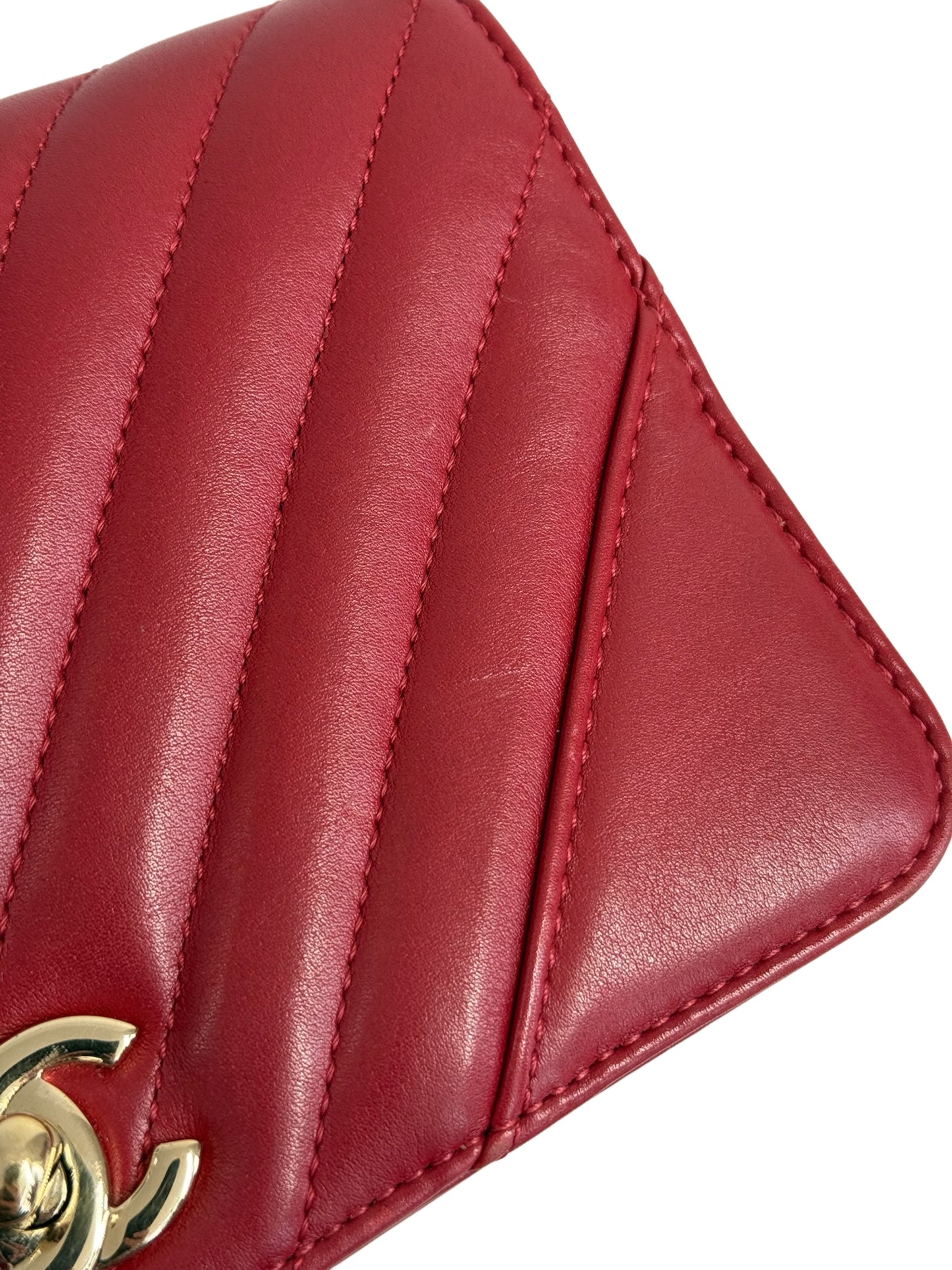 Chanel 2019 Red Chevron Lambskin Mini Full Flap Bag