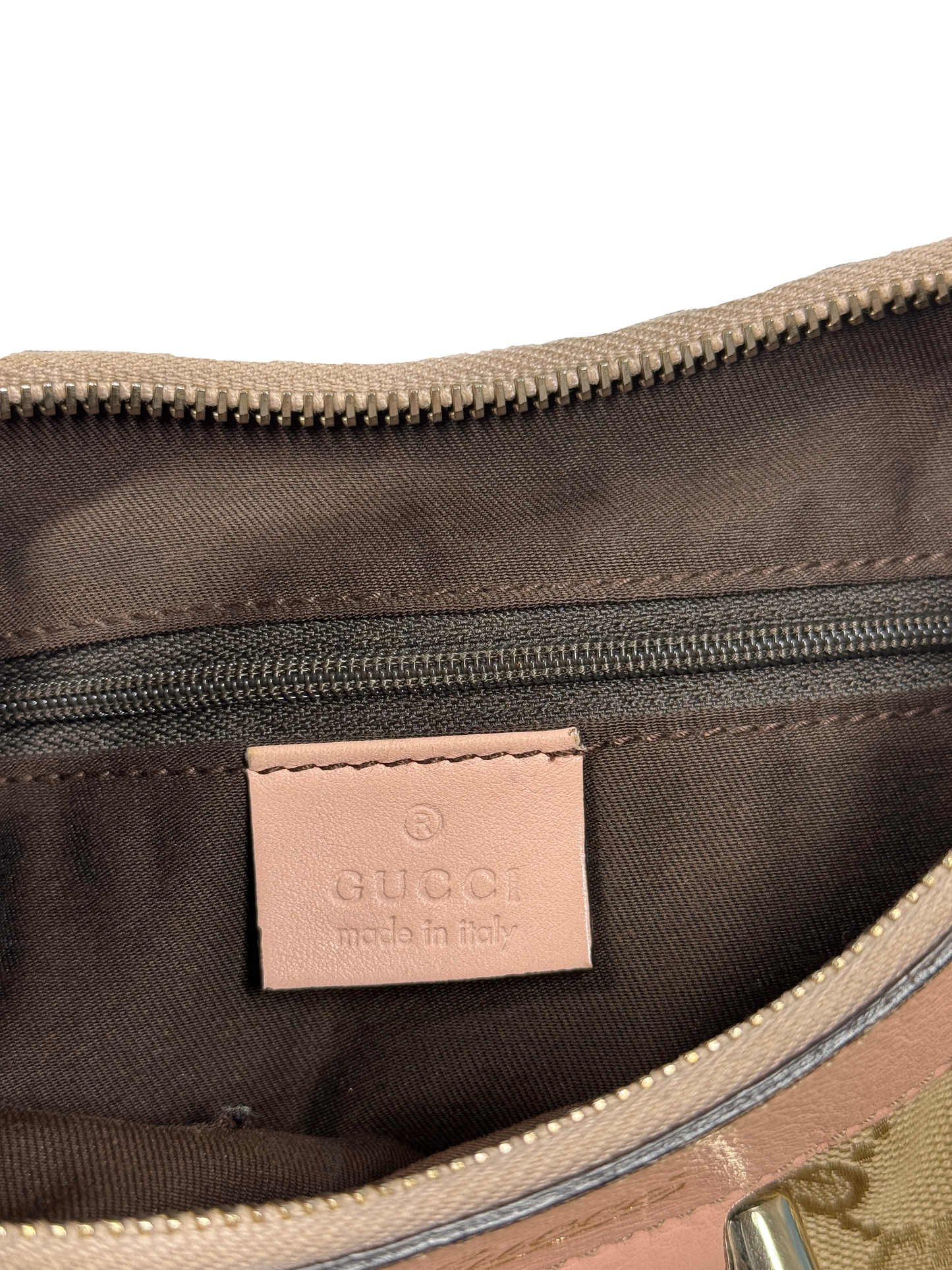 Gucci Small Brown GG Monogram with Pink Leather Abbey Hobo Shoulder Bag