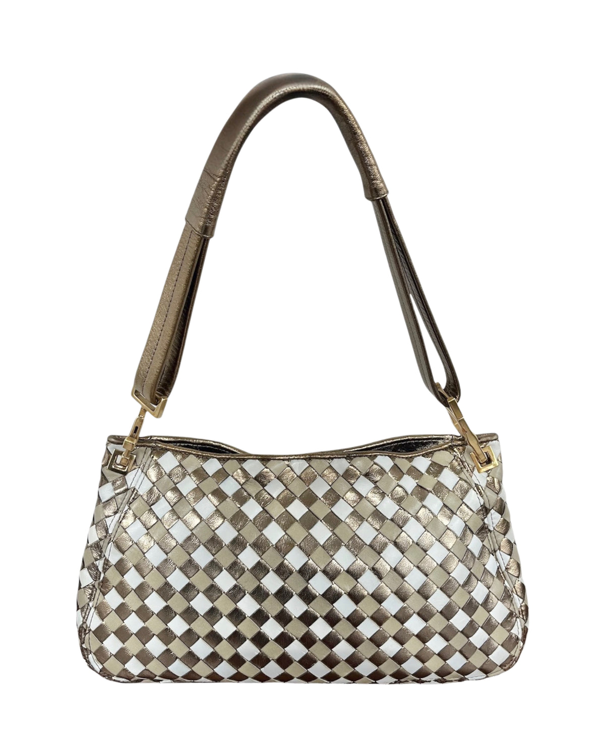 Bottega Venteta Vintage Metallic Gold Intrecciato Leather Medium Shoulder Bag