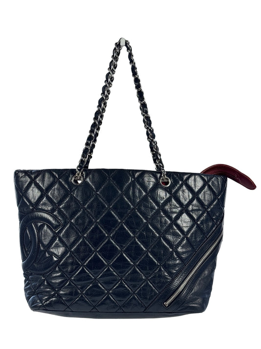 Chanel Vintage Black Quilted Calfskin Leather Cotton Club Large Ligne Cambon Tote Bag 