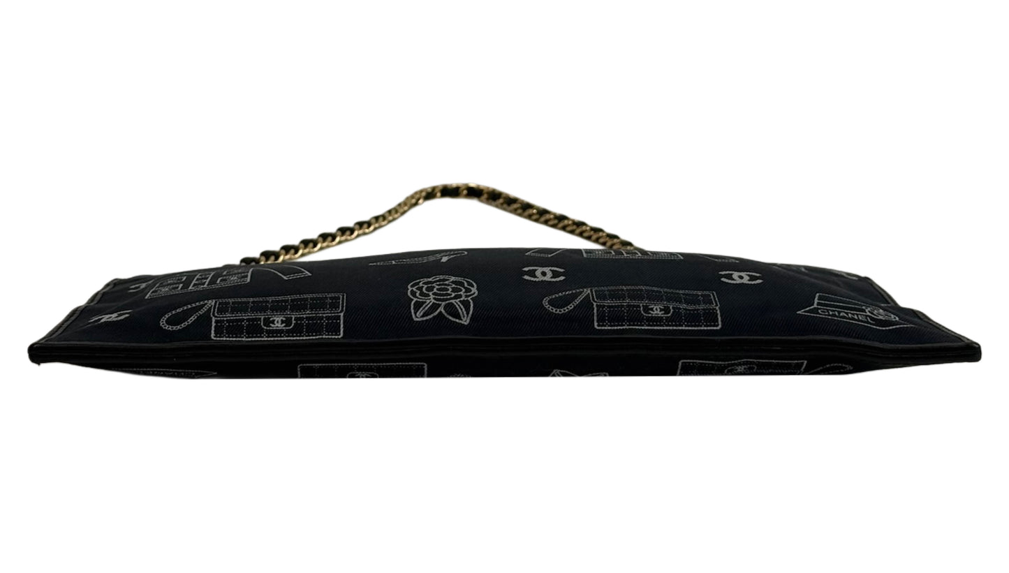 Chanel Vintage 00s Navy Blue Canvas CC Motif Flat Pochette Shoulder Bag