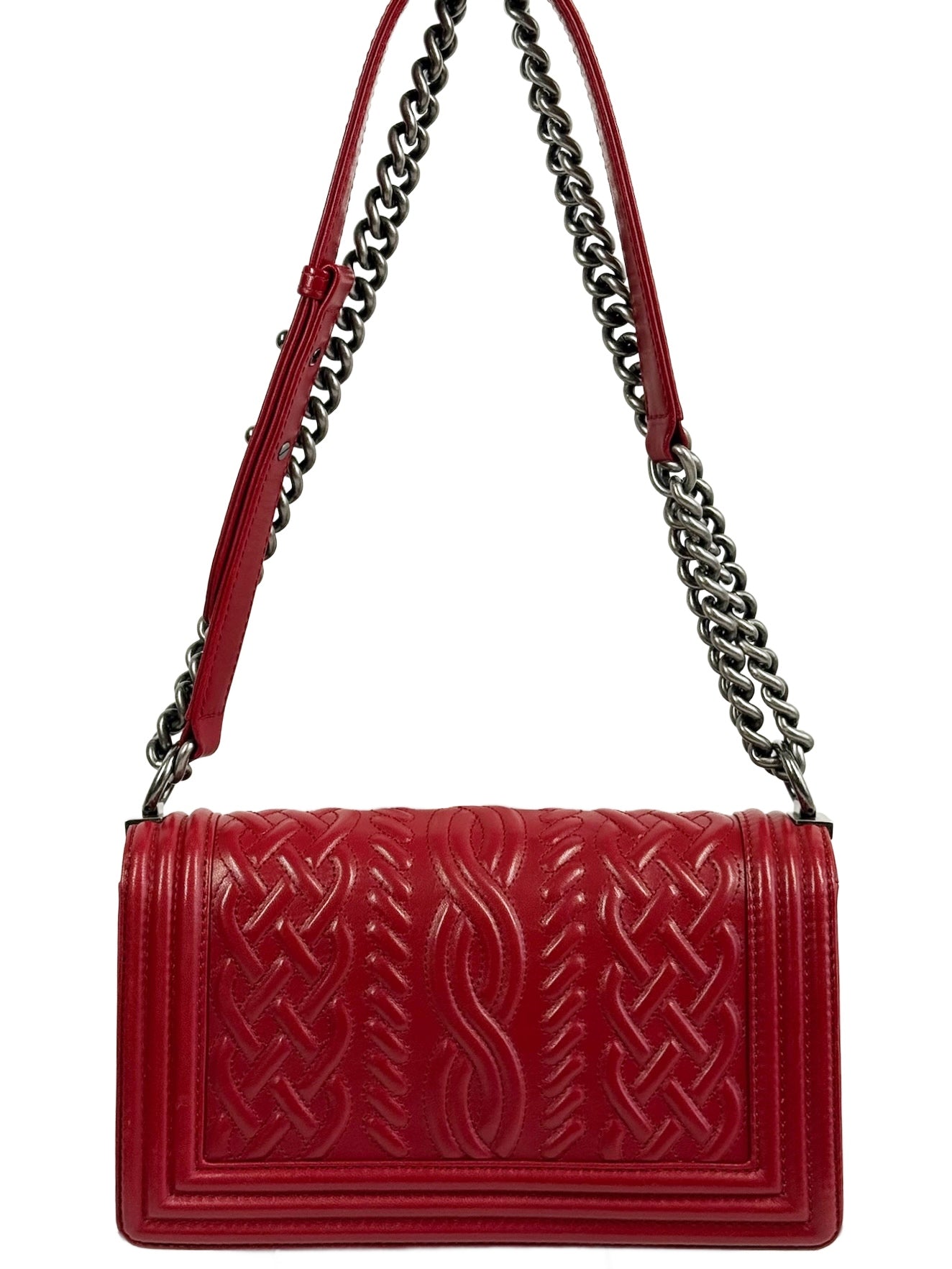 Chanel Red Sweater Lambskin Leather Medium Le Boy Shoulder Flap Bag