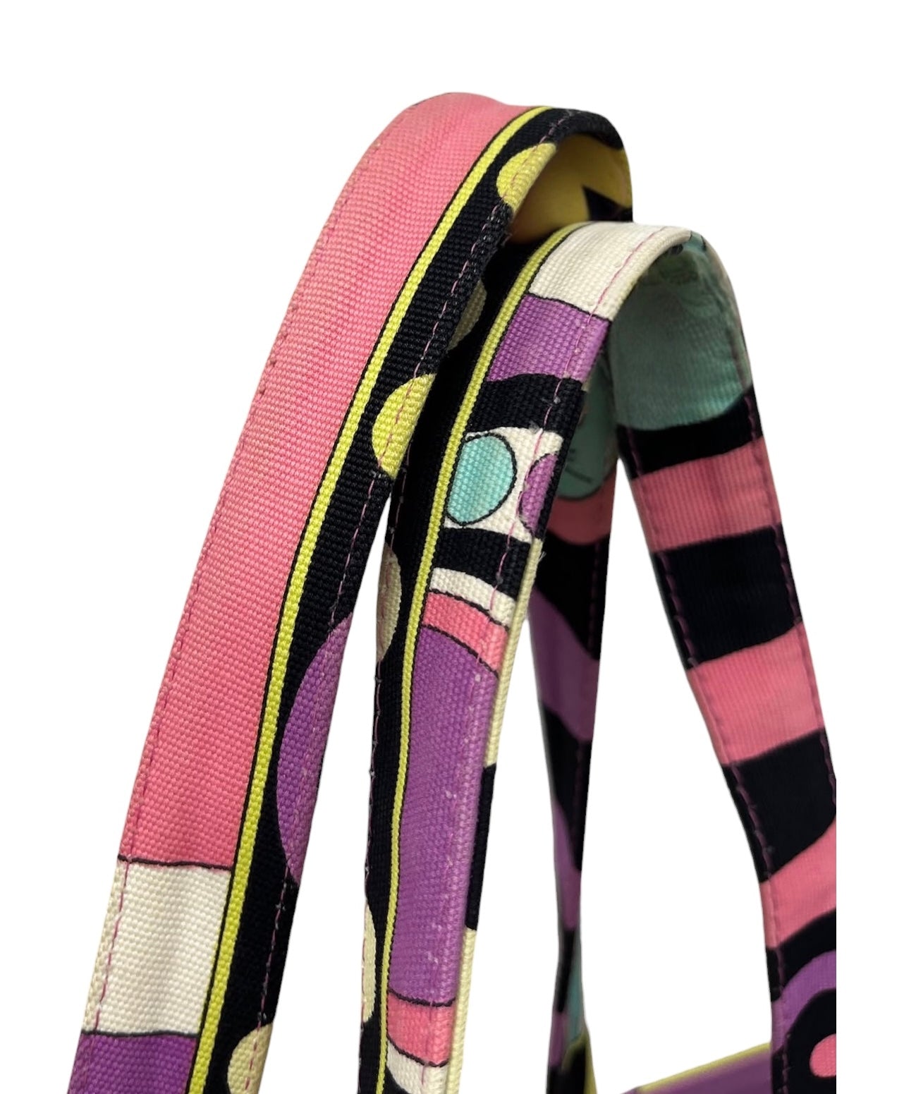 Emilio Pucci Vintage Pink Purple Green Canvas Large Shoulder Tote Bag