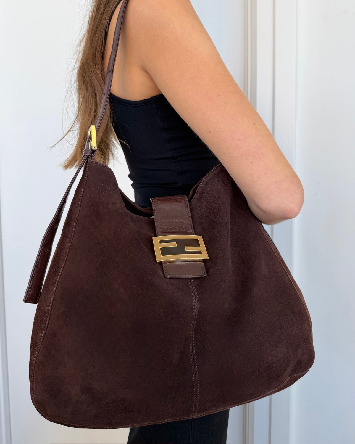 Fendi Vintage 90s Brown Suede Large Hobo Shoulder Crossbody Messenger Bag