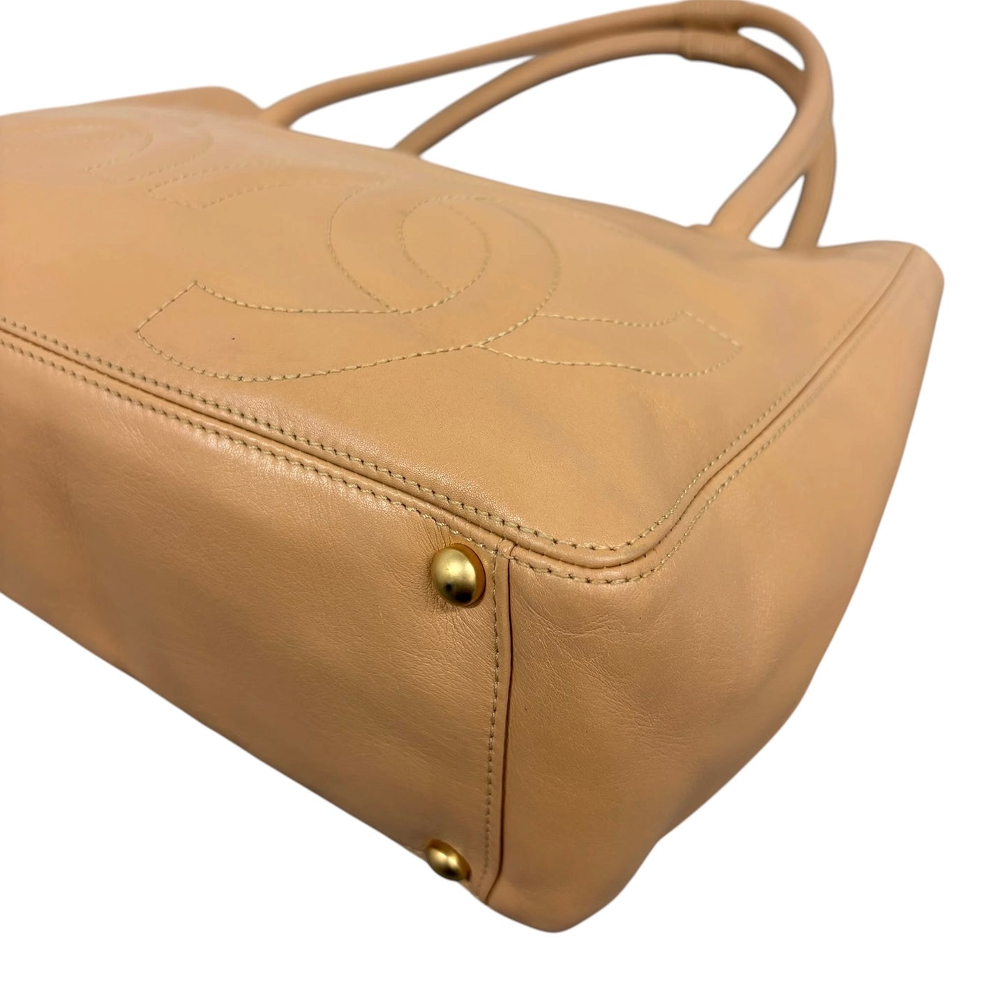 Chanel Vintage 00s Beige Lambskin Triple CC Small Shoulder Tote Bag