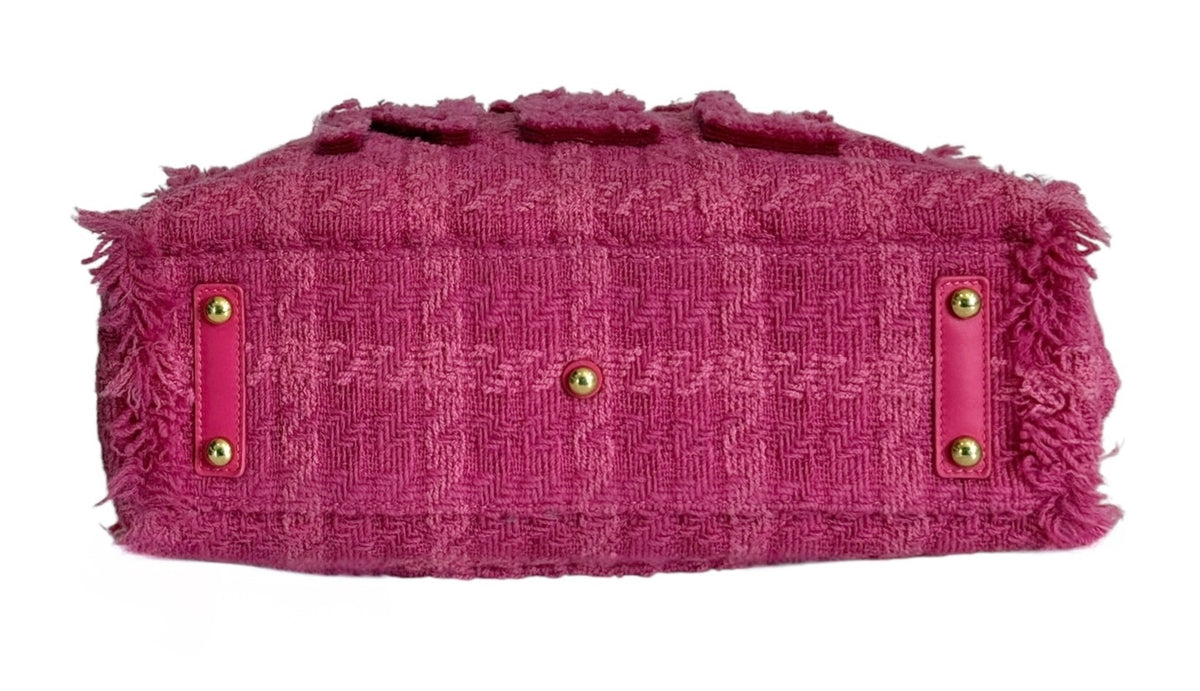 Chanel 2019 Pink Giant Logo Tweed Small Shoulder Shopping Tote Bag
