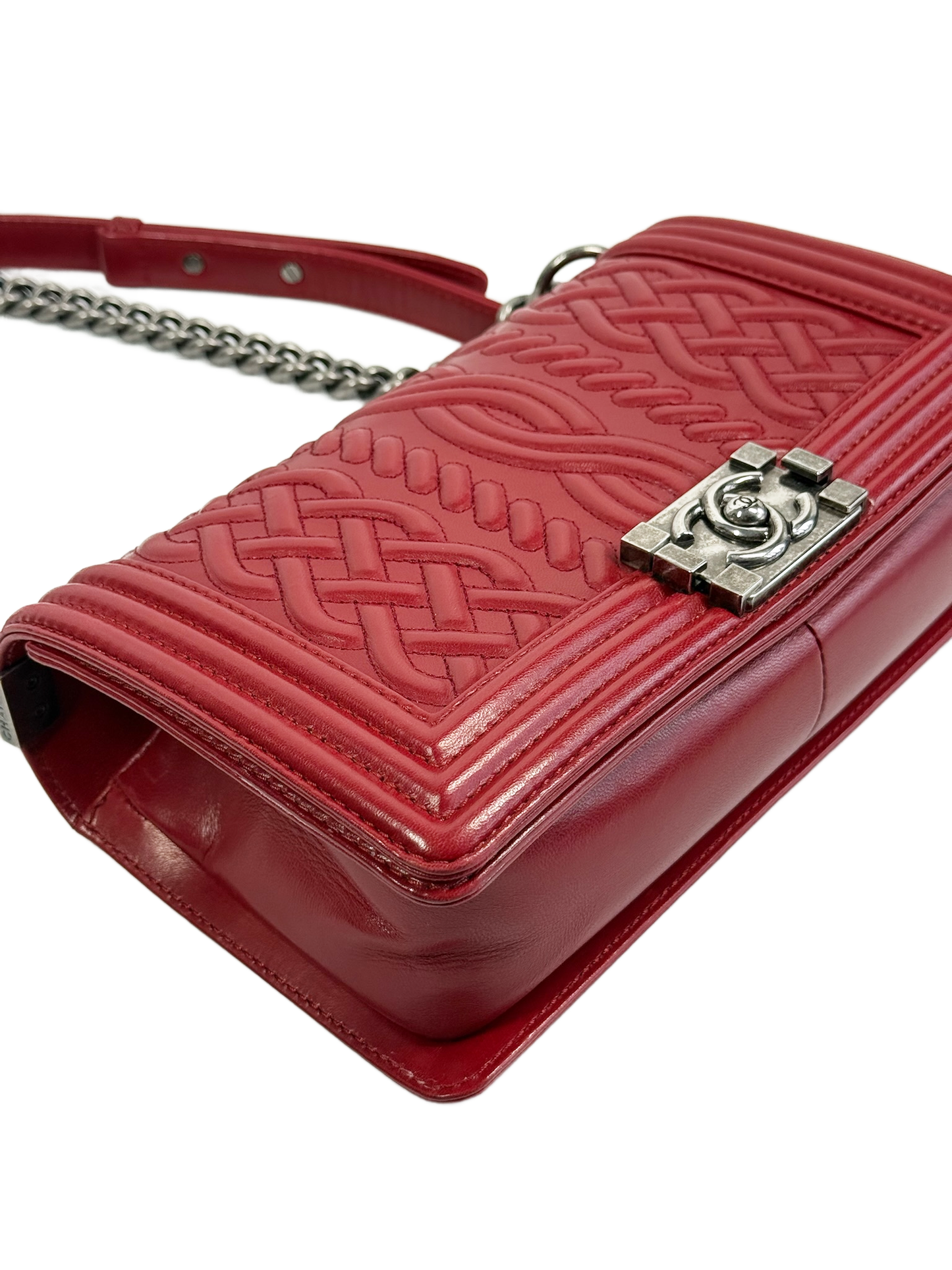 Chanel Red Sweater Lambskin Leather Medium Le Boy Shoulder Flap Bag