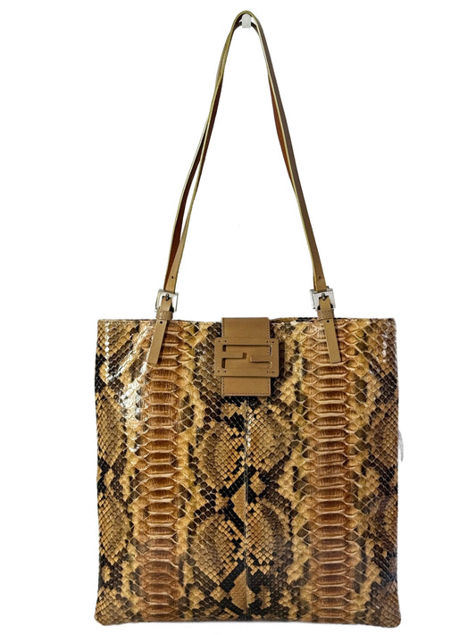 Fendi Vintage Brown Multicolor Snakeskin Tote Bag