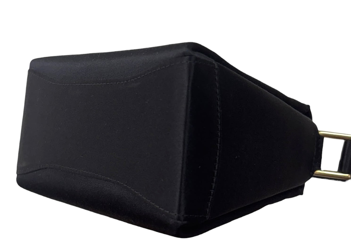 Gucci Vintage 90s Black Satin Gold Logo Mini Bento Box Evening Bag