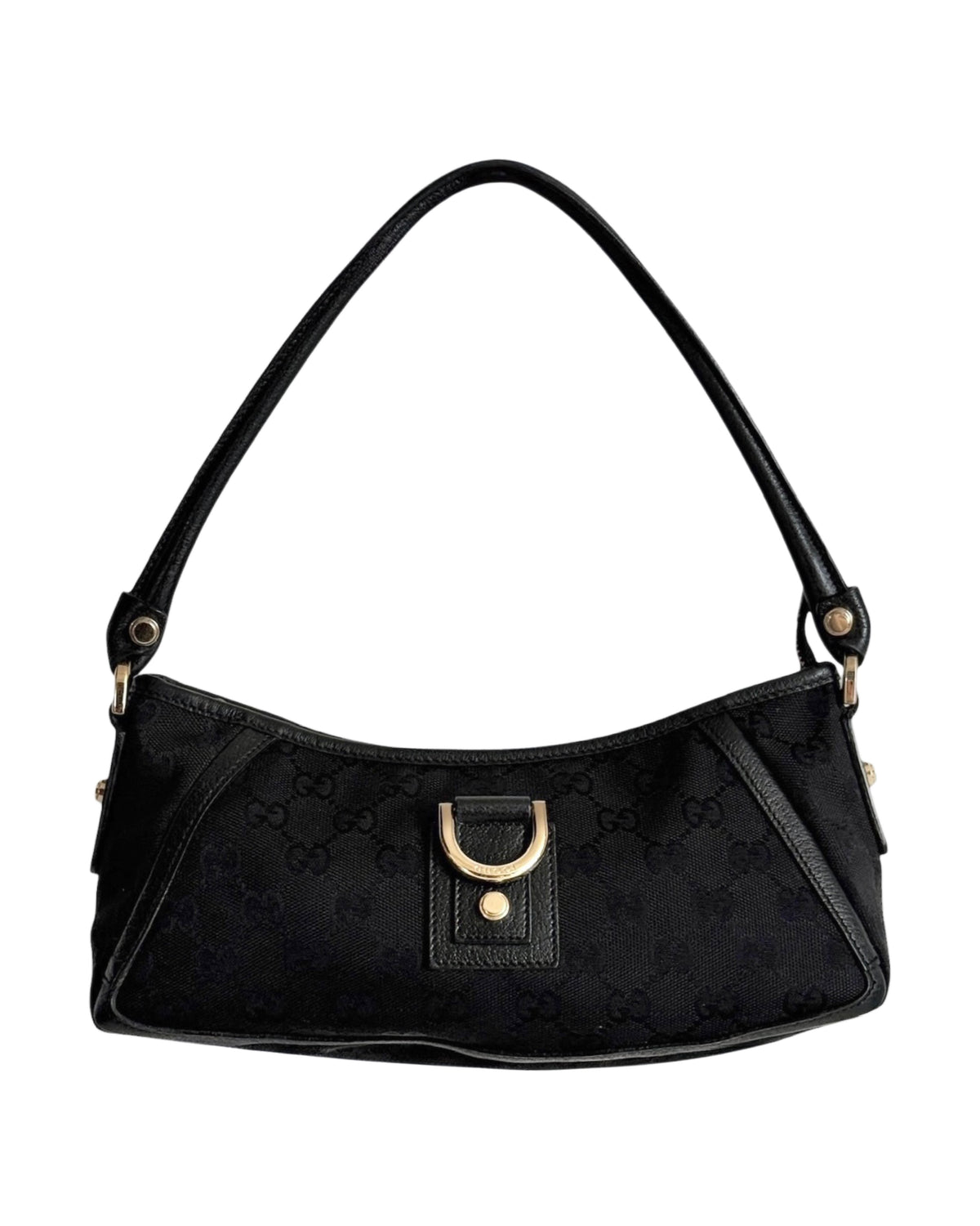Gucci Vintage Black GG Monogram Canvas Round D Ring Abbey Pochette Shoulder Bag