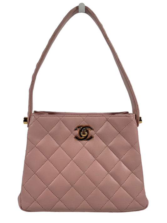 Chanel Vintage 90s Sakura Pink Lambskin Mini / Small Kelly Top Handle Bag w 24K Gold Plated Hardware