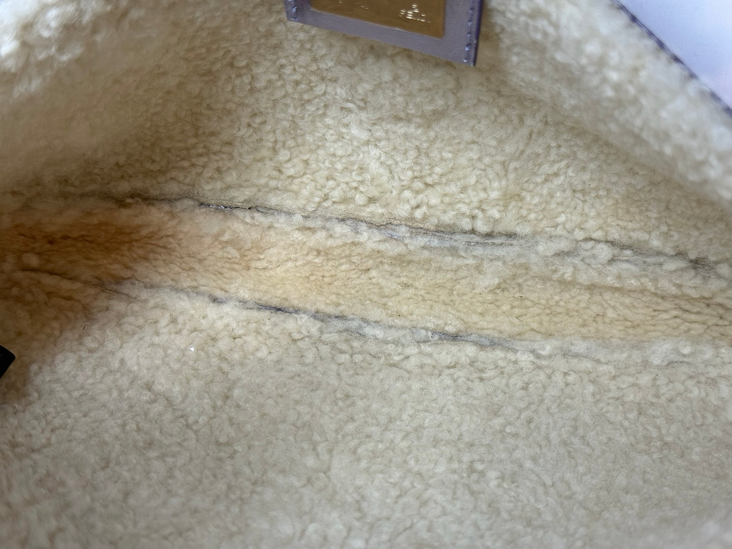 Fendi Metallic Purple Calfskin Shearling Trim Shoulder Baguette