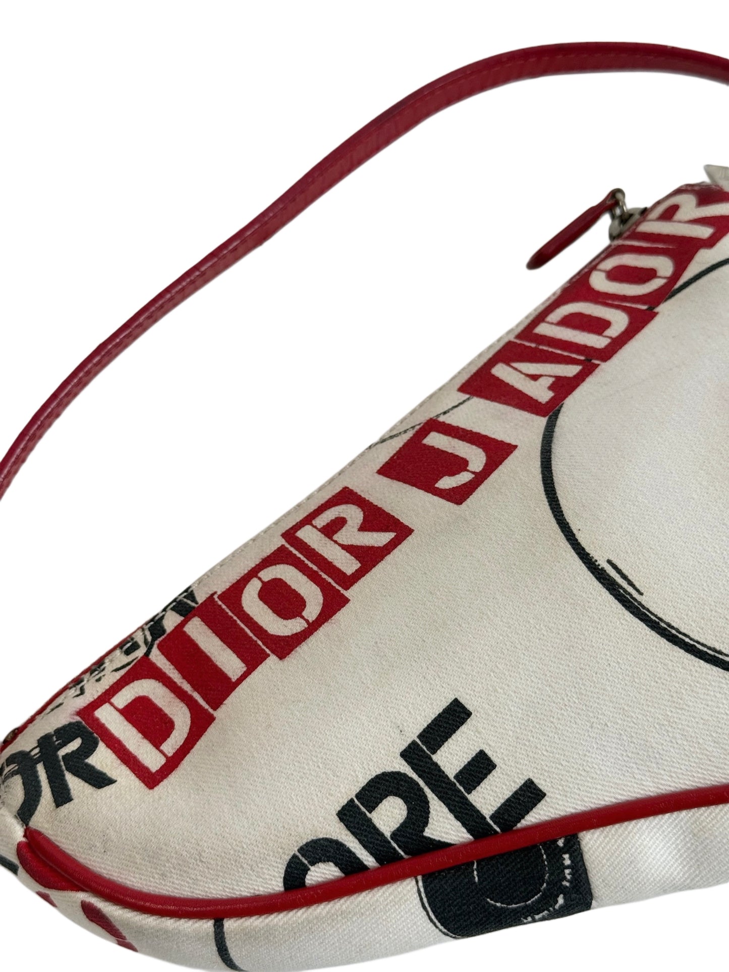 Dior Vintage 2004 White Red & Black Hardcore Piercings Mini Saddle Pochette Bag
