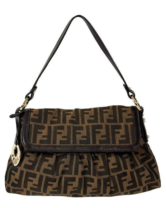 Fendi Vintage Brown Zucca Monogram Canvas Medium Chef Shoulder Bag