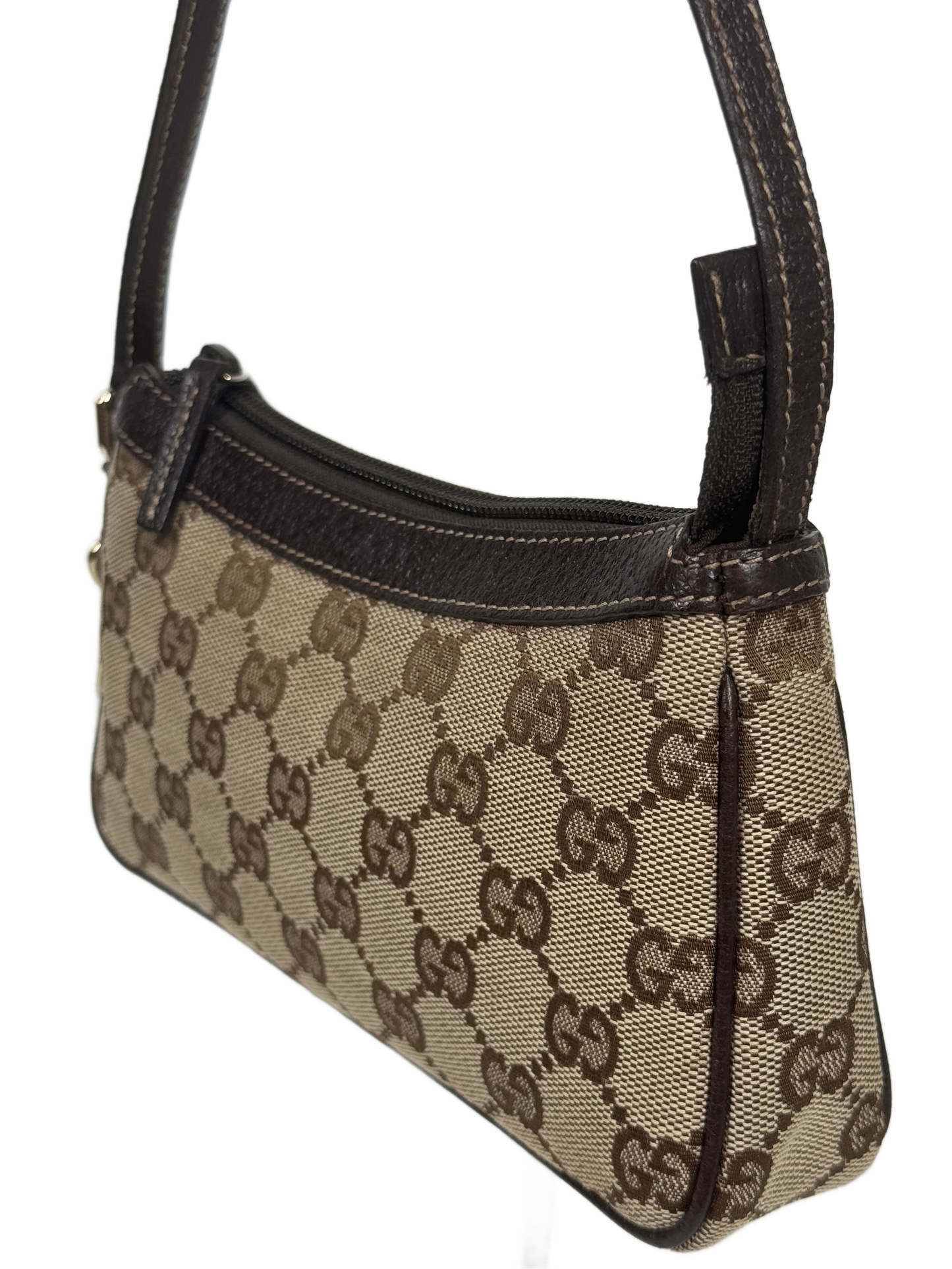 Gucci Vintage Brown GG Monogram Canvas Boot Charm Mini Pochette Shoulder Bag