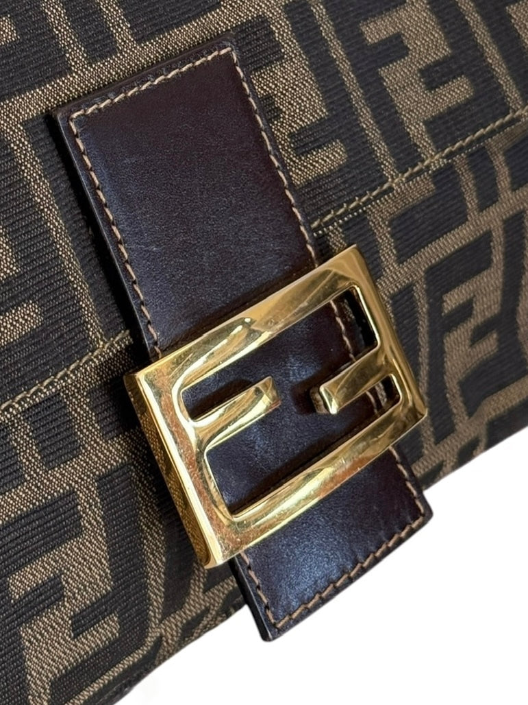 Fendi Vintage Brown Zucca Monogram Classic Mamma Shoulder Baguette Bag with GHW