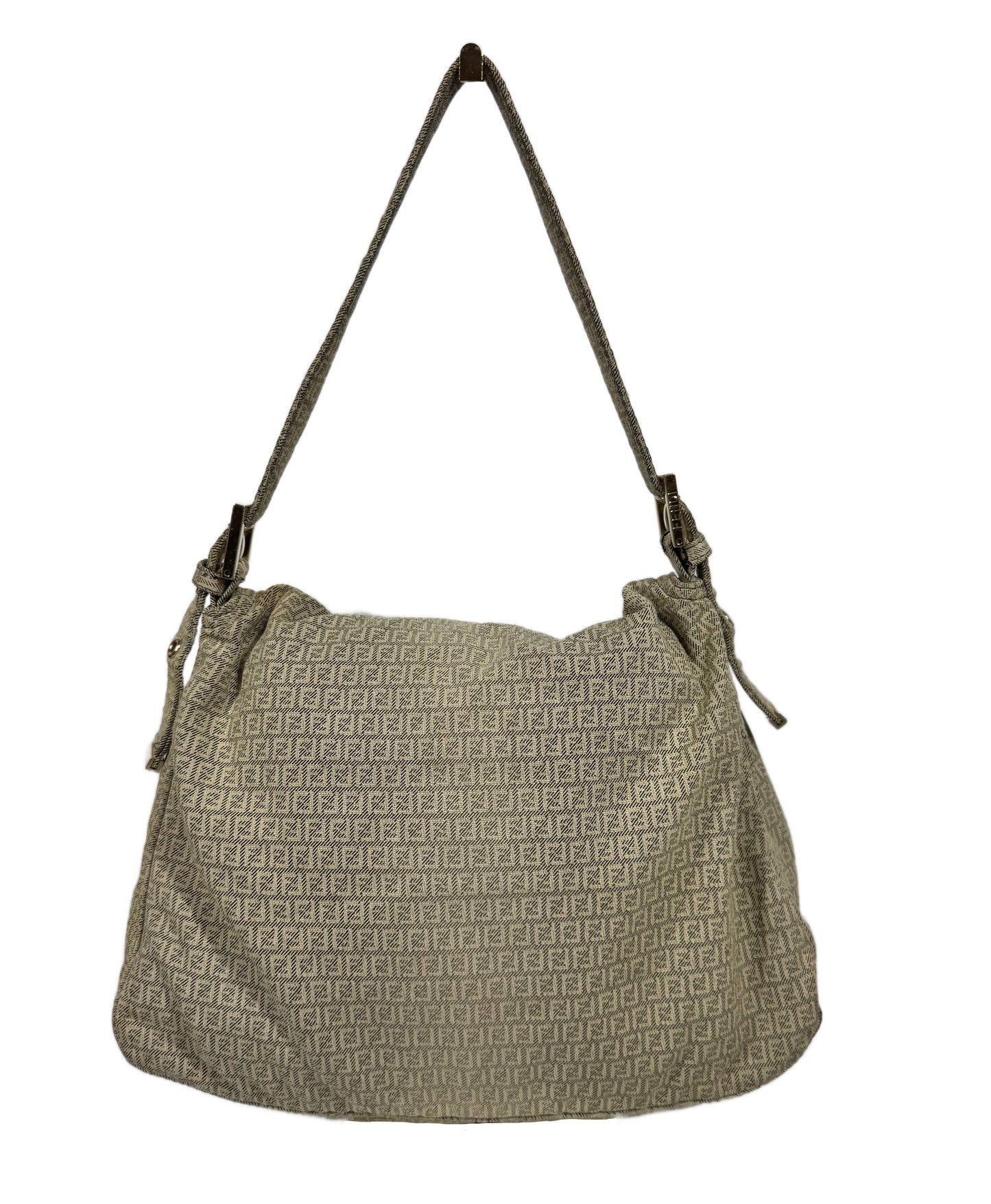 Fendi Vintage Grey Beige Zucchino Canvas Mama Baguette Shoulder Bag