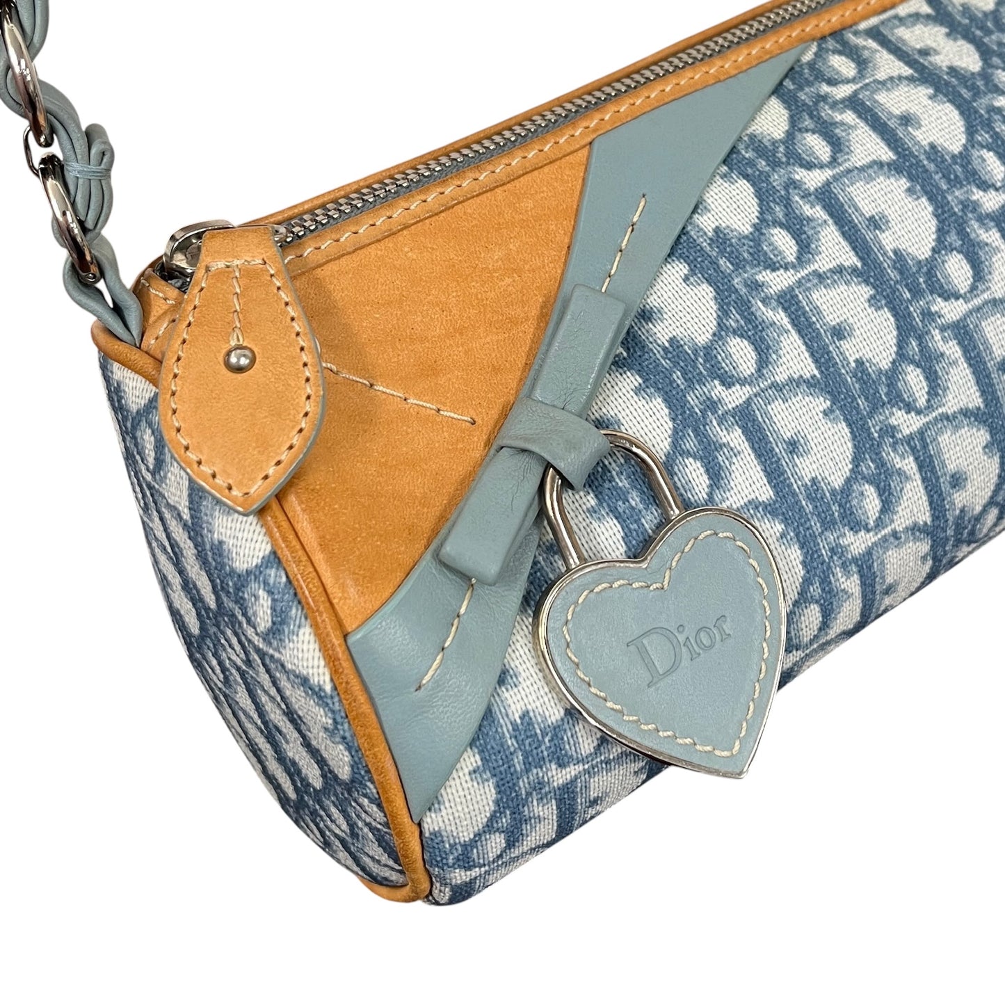 Dior Vintage 2007 Blue Diorissimo Monogram Romantique Heart Mini Barrel Pochette Bag