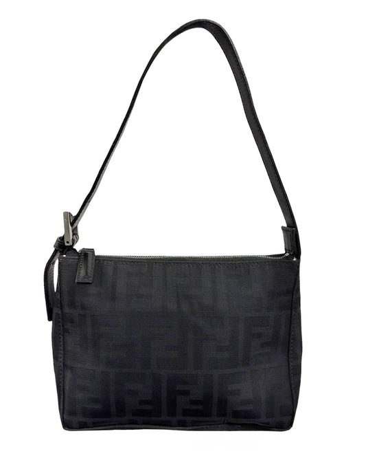 Fendi Vintage Black Zucca Monogram Mini Square Pochette Bag