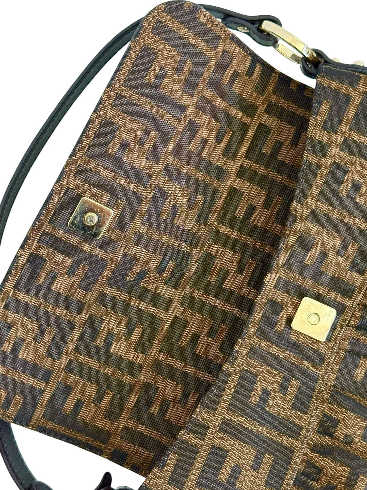Fendi Vintage Brown Zucca Monogram Canvas Medium Chef Shoulder Baguette Bag