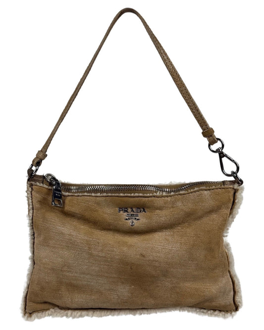 Prada Vintage Beige Sherpa Mini Pochette Bag