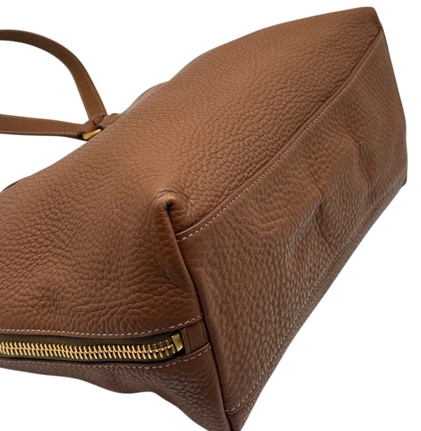 Prada Brown Leather Vitelo Daino Side Zip Shoulder Tote Bag