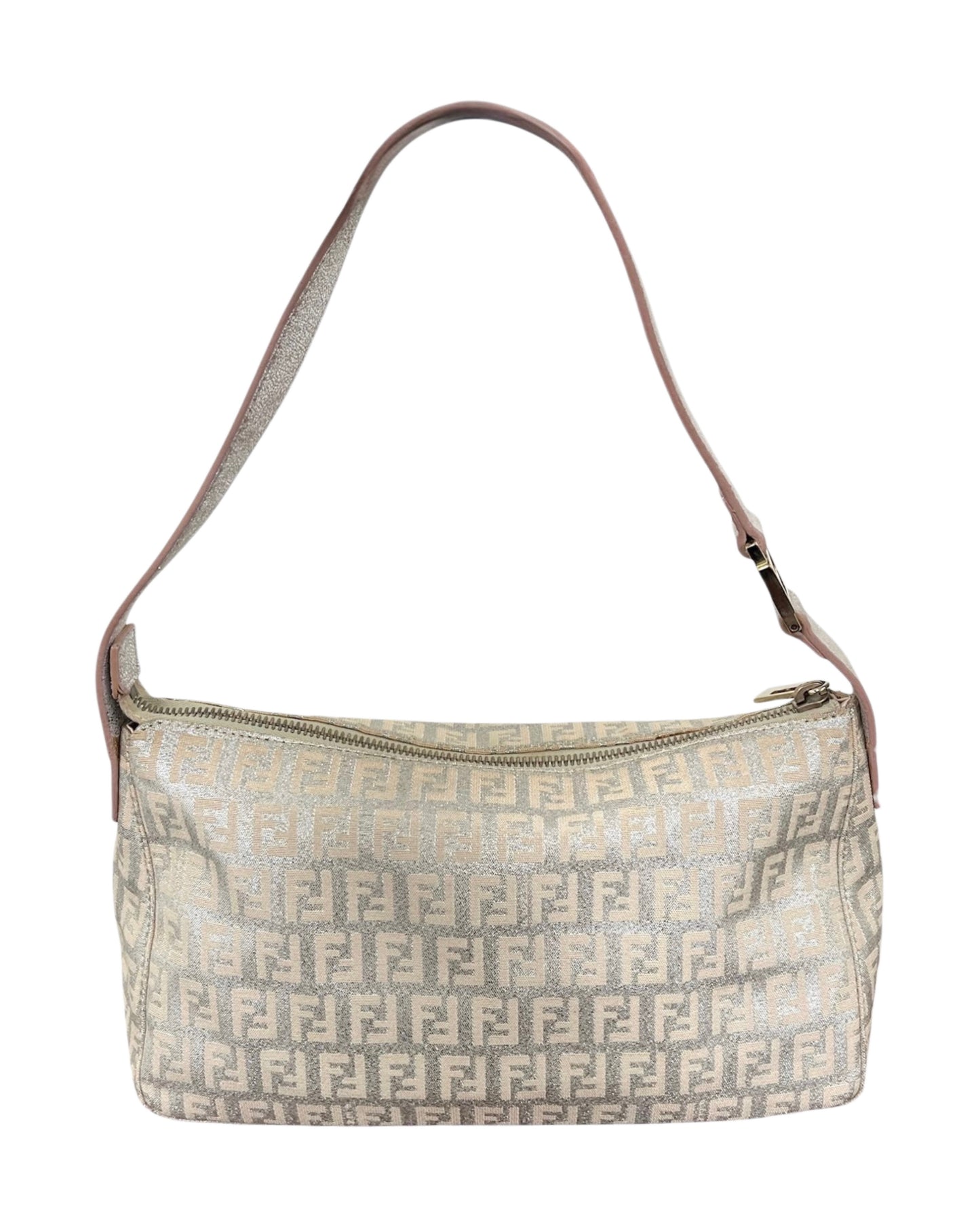 Fendi Vintage Pink Iridescent Metallic Zucchino Zucca Monogram Medium Shoulder Pochette Bag