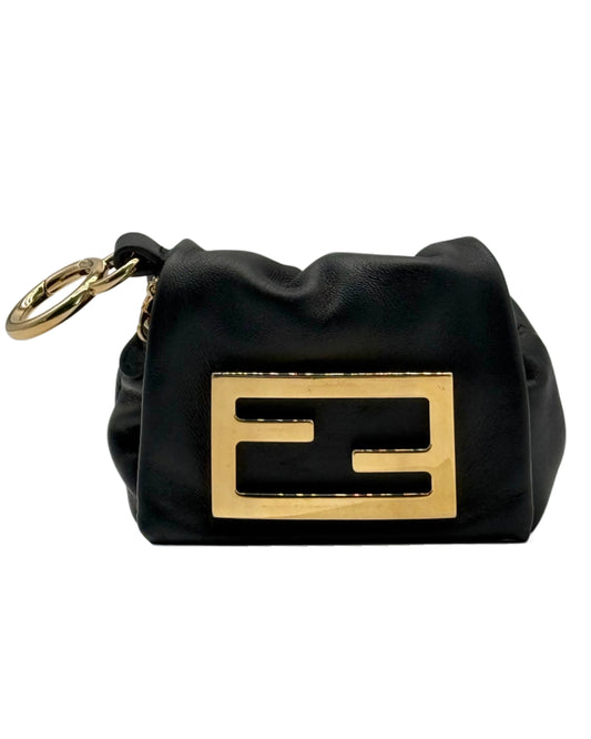 Fendi Black Lambskin Micro Baguette Card Holder Shoulder / Crossbody Key Chain Bag Charm Pouch