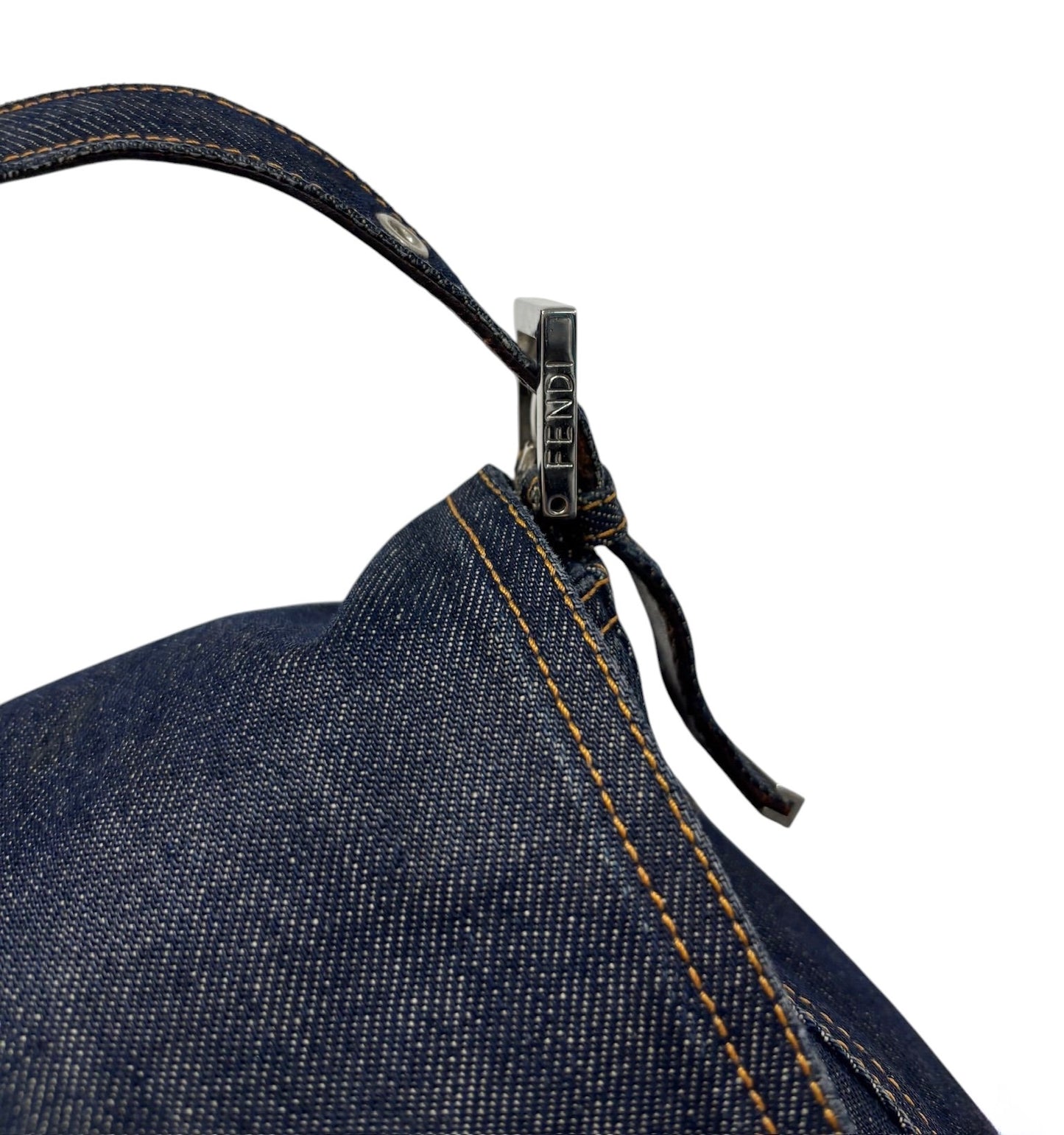 Fendi Vintage Classic Blue Denim Mamma Baguette Shoulder Bag